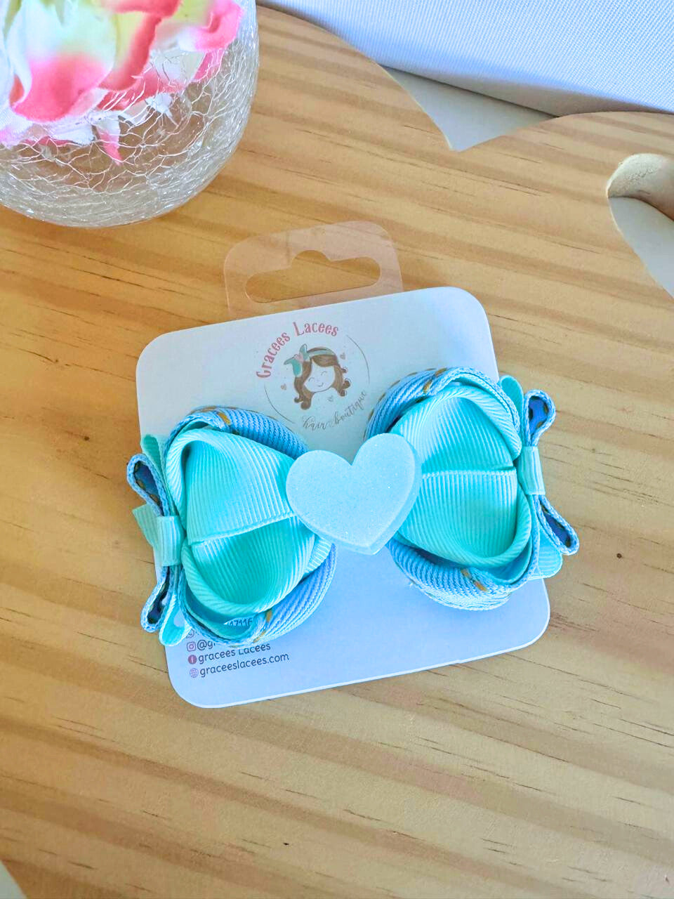Blue Heart - Hair Bow